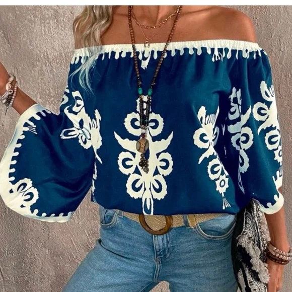 Navy Blue Off-Shoulder Top - Picture 2 of 3